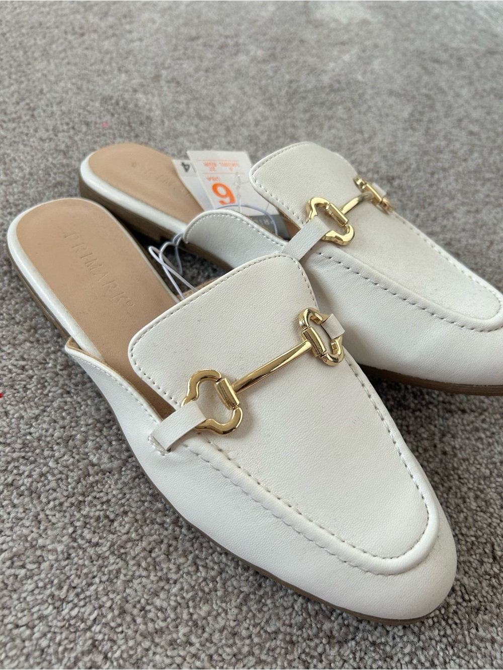Primark White Gold-Trim Slip-On Mule Loafers